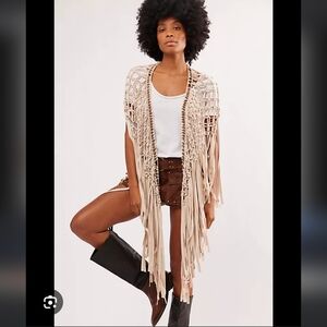 Free People Beige Fringe Cape